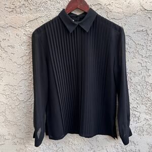 Vintage Black Pleated Blouse Back Button Size 6